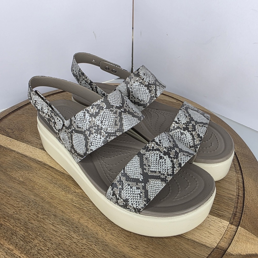 Crocs Brooklyn SNAKE Low Wedge Platform Sandal Womens size Beige Minimalist - Picture 6 of 10
